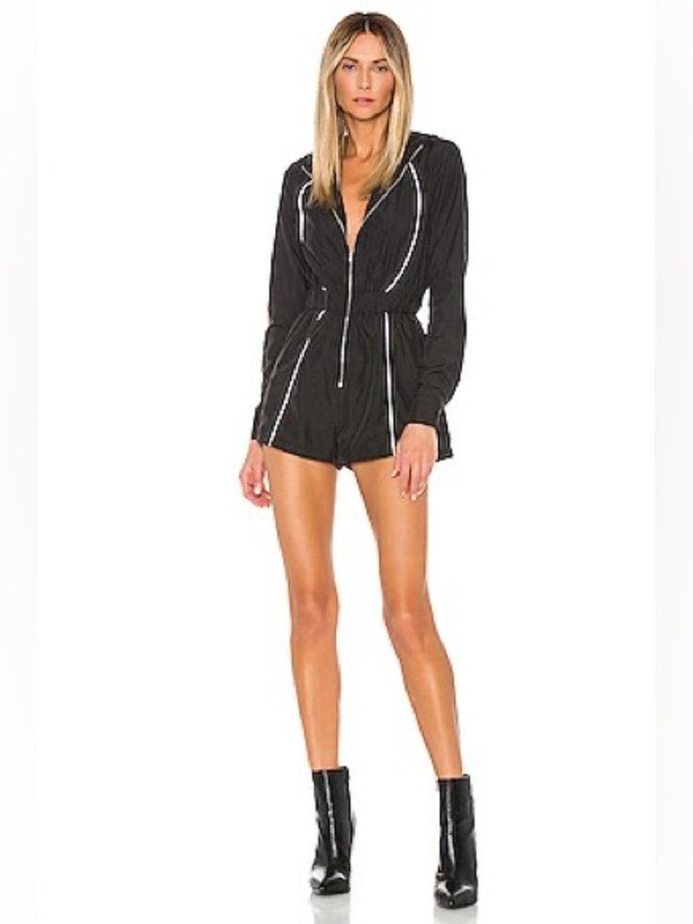 Revolve Superdown Alea Zip Front Romper in Black